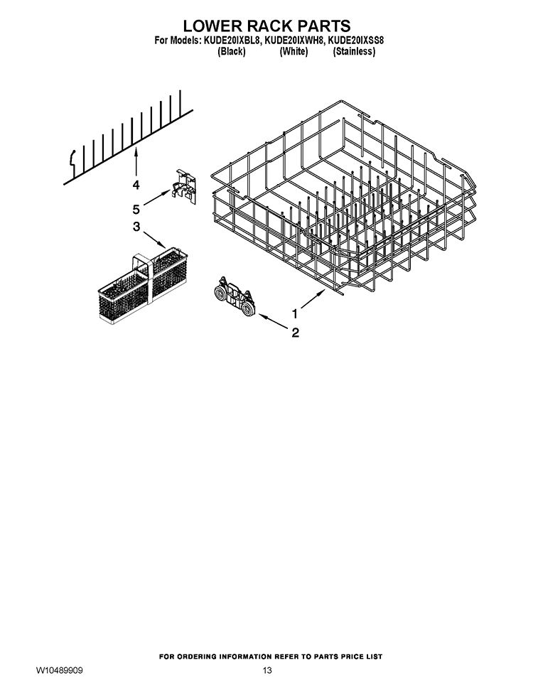 LOWER RACK PARTS Diagram and Parts List for KUDE20IXBL8  KitchenAid Dishwasher