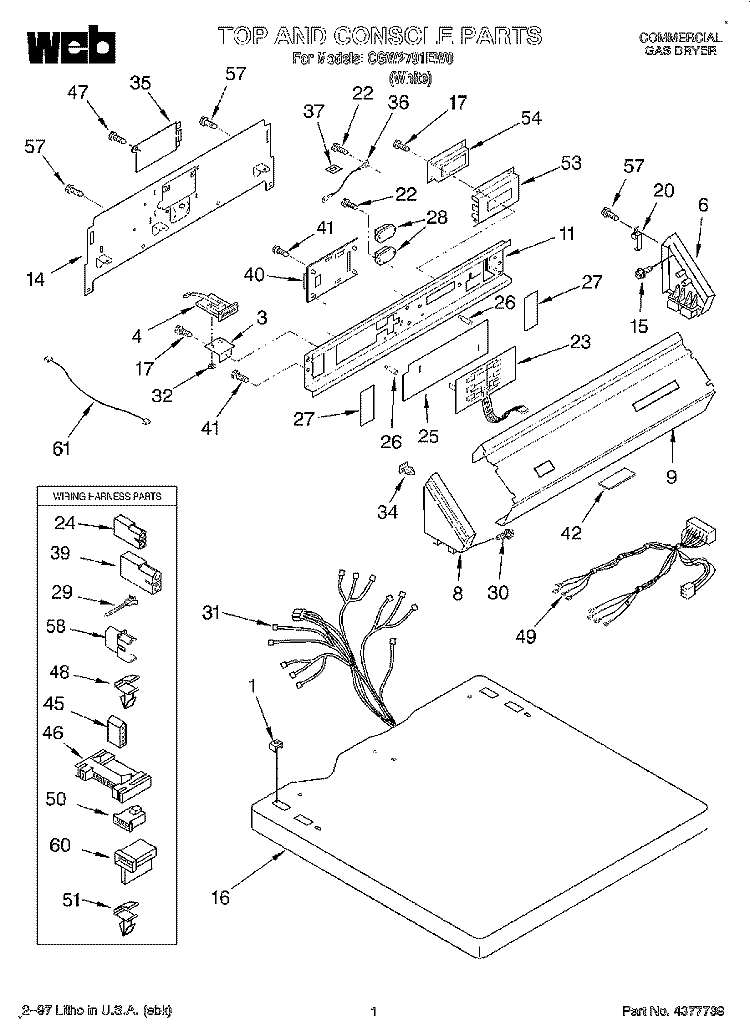 TOP AND CONSOLE Diagram and Parts List for CGW2791EW0  Whirlpool Dryer