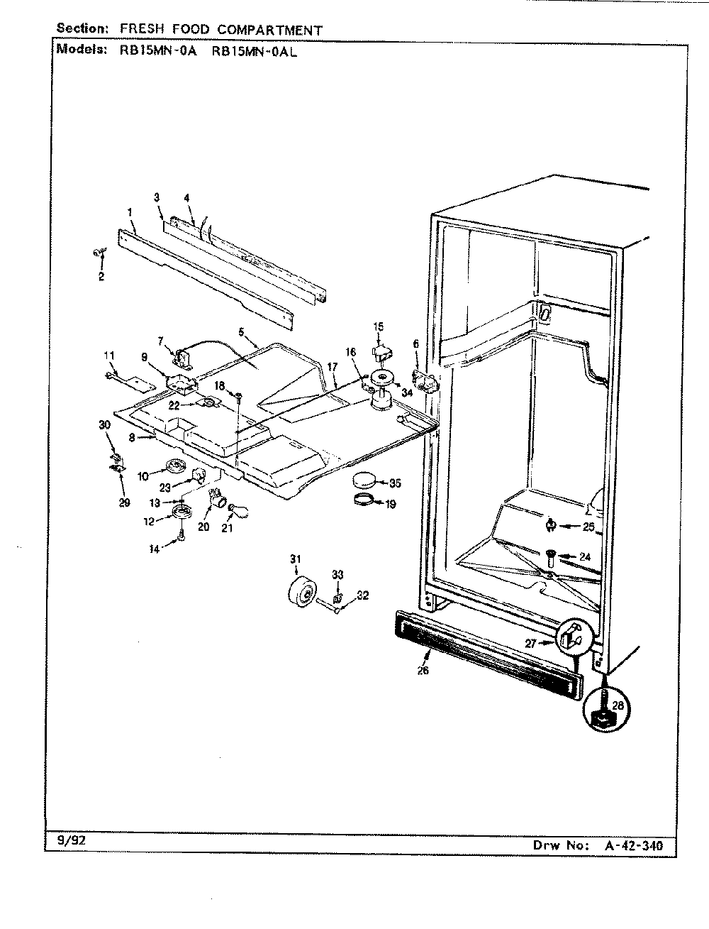 03 - Fresh Food Compartment Diagram and Parts List for RB15MN-0A  Whirlpool Refrigerator