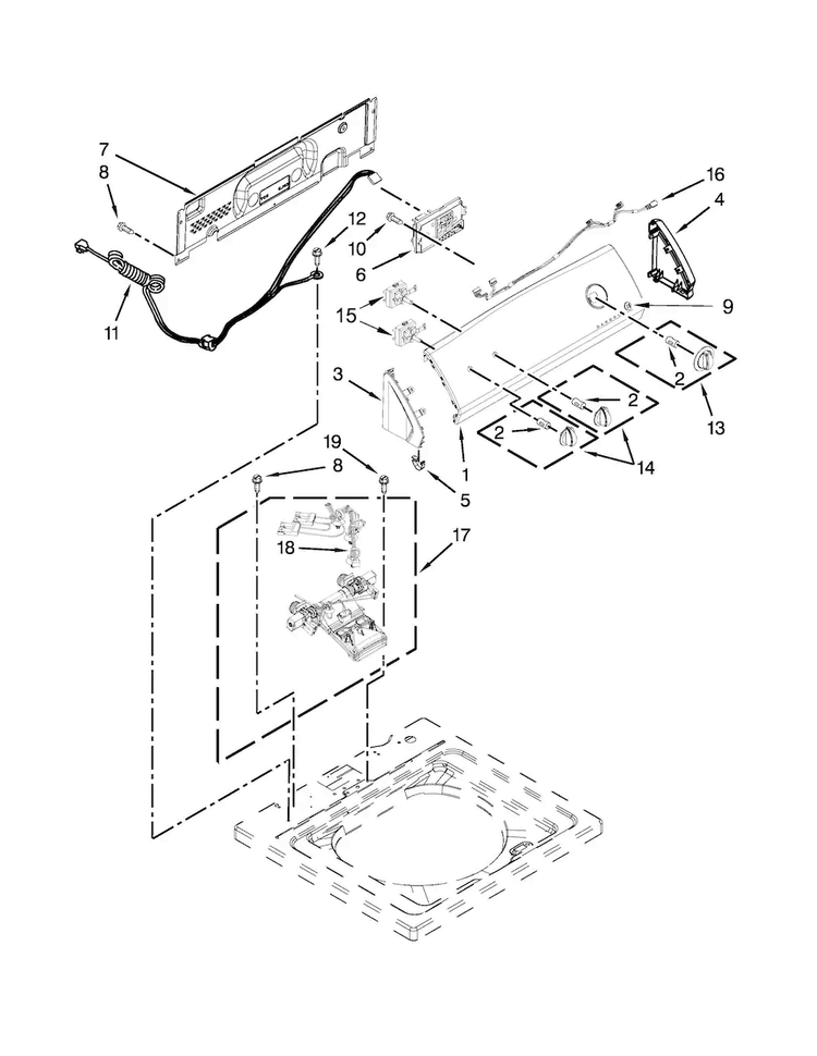 Controls And Water Inlet Parts Diagram and Parts List for 11020022014  Kenmore Washer