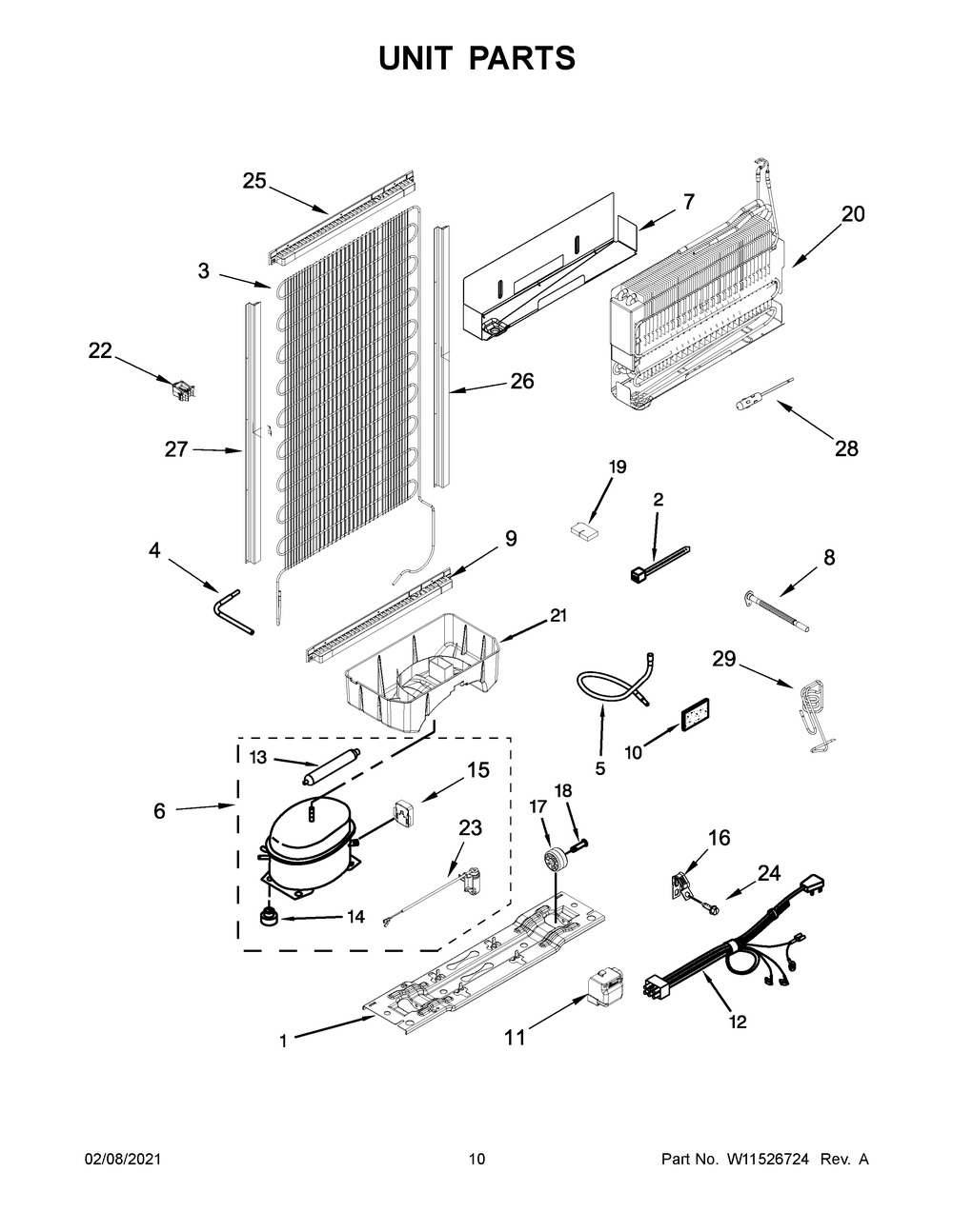 Unit Parts Diagram and Parts List for 10667803410  Whirlpool Refrigerator