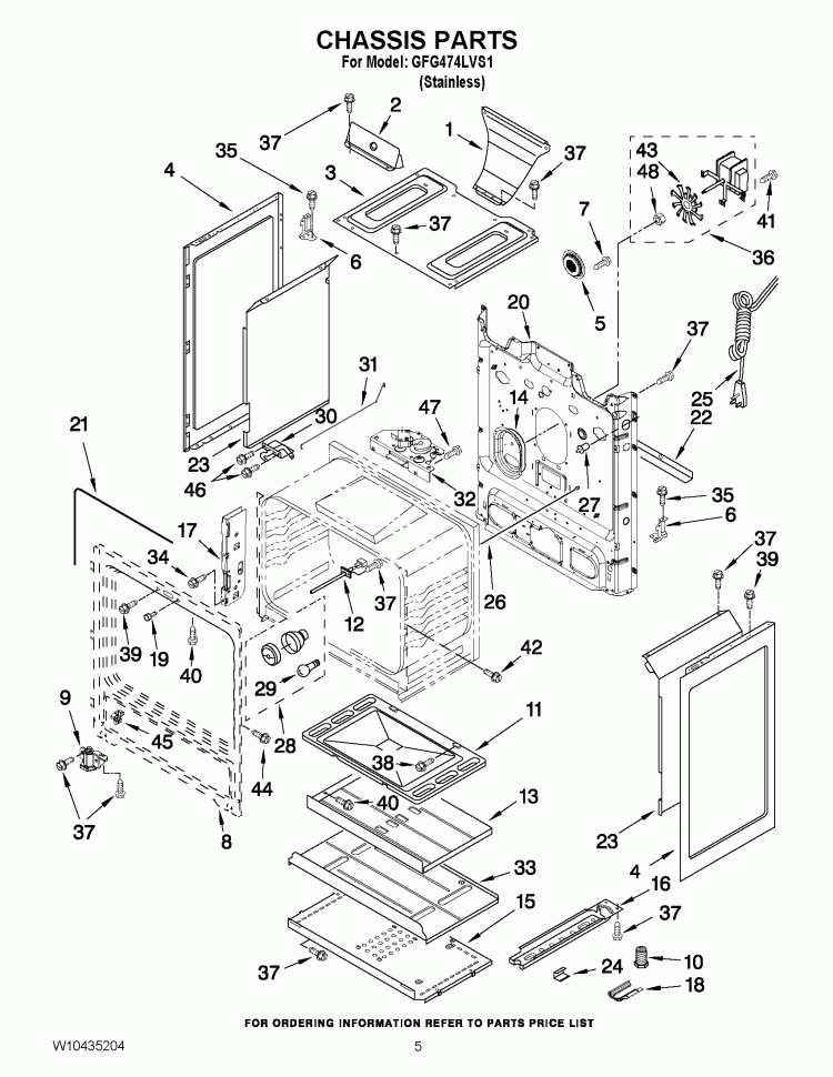 CHASSIS PARTS Diagram and Parts List for GFG474LVS1  Whirlpool Range
