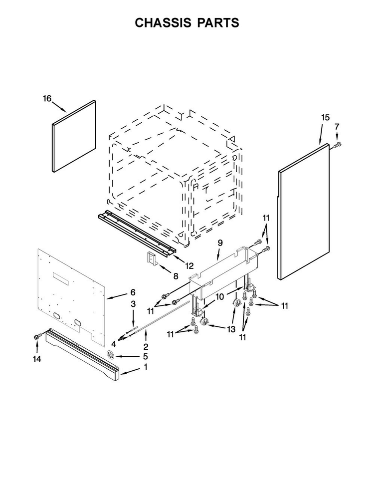 Chassis Parts Diagram and Parts List for KDRS467VSD00  KitchenAid Range
