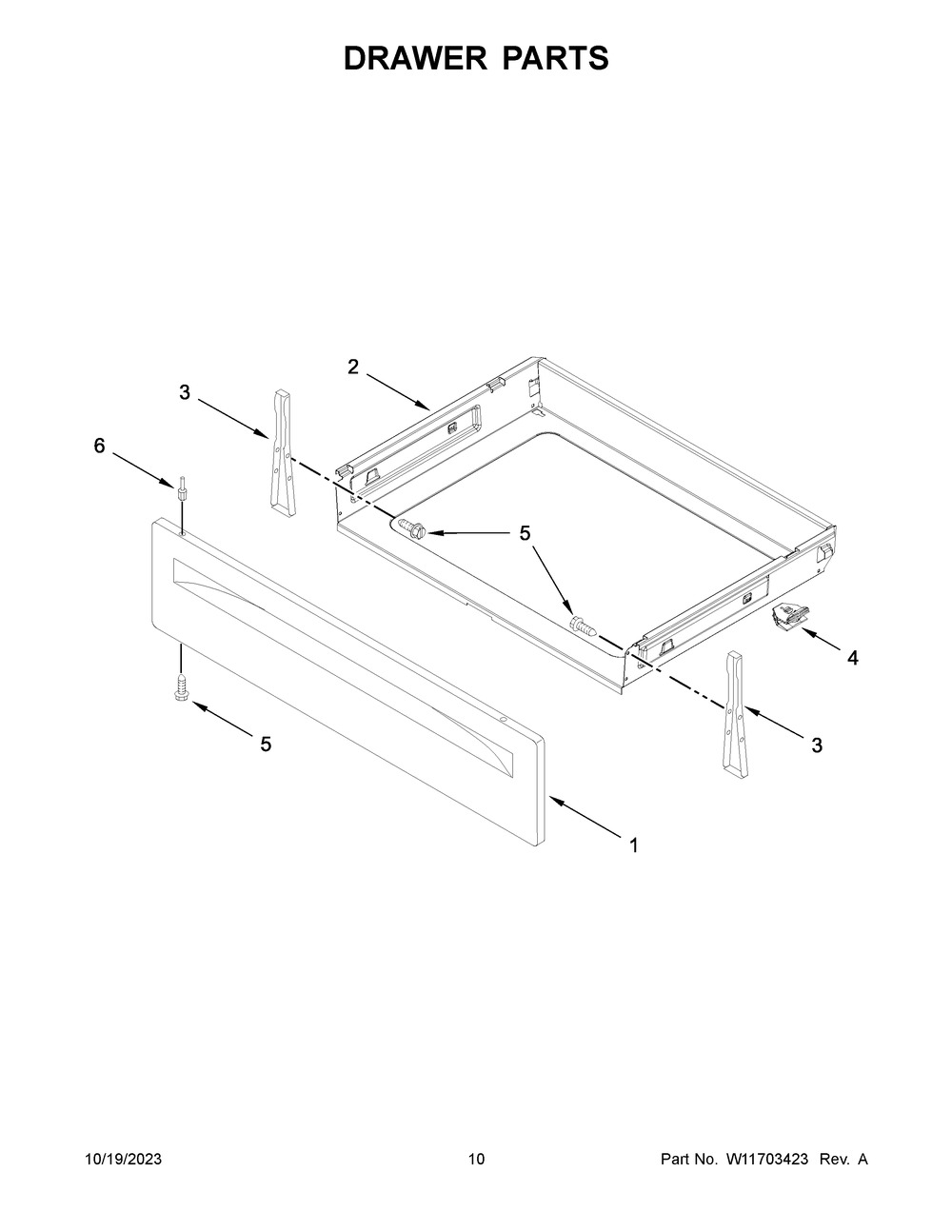 Drawer Parts Diagram and Parts List for WFE515S0JB4  Whirlpool Range