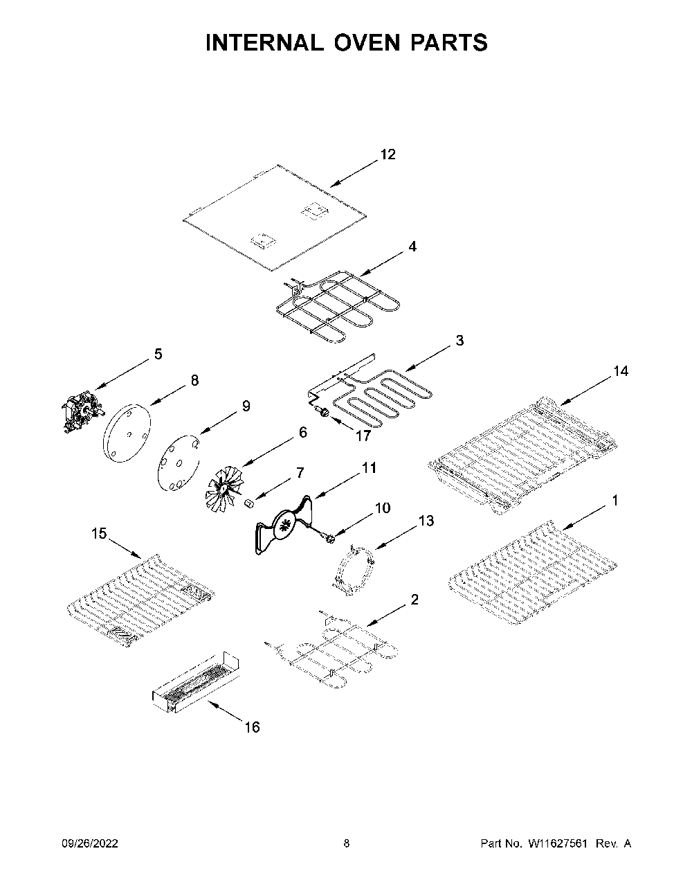 Internal Oven Parts Diagram and Parts List for YKFID500ESS5  KitchenAid Range