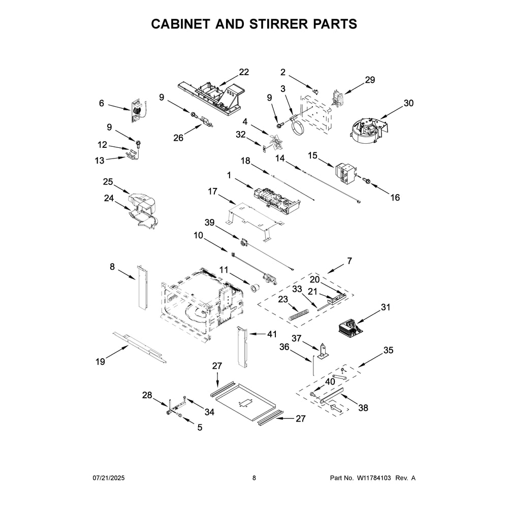 Cabinet And Stirrer Parts Diagram and Parts List for KMBS730SJP00  KitchenAid Microwave