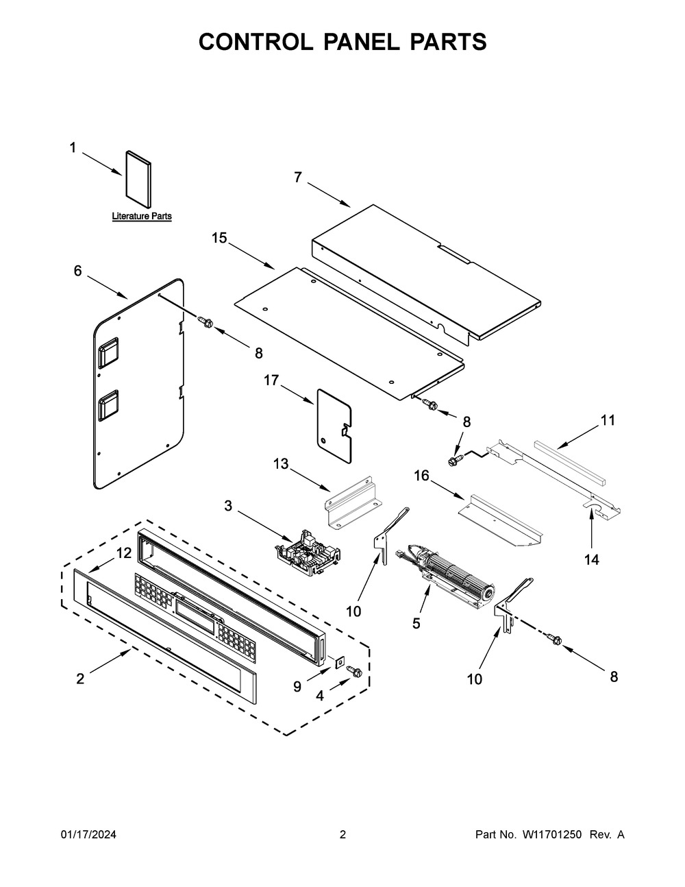 Control Panel Parts Diagram and Parts List for KOEC527PSS00  KitchenAid Microwave Oven Combo