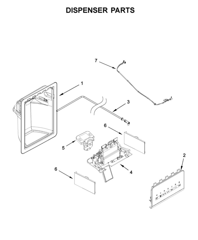 Dispenser Parts Diagram and Parts List for 10650045711  Kenmore Refrigerator