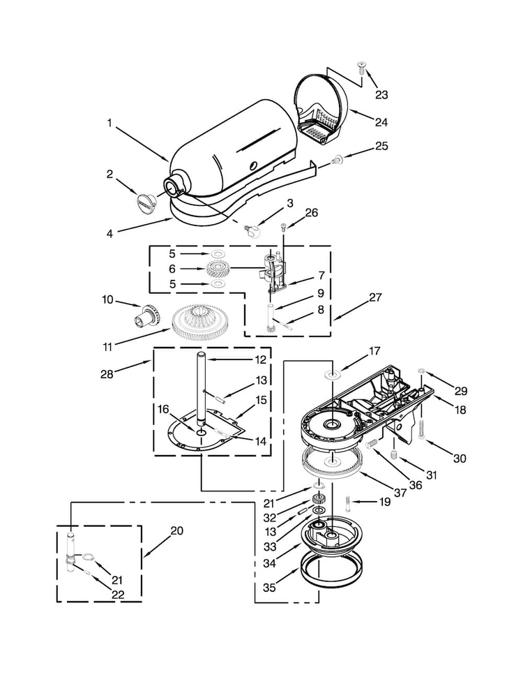Case, Gearing And Planetary Unit Parts Diagram and Parts List for KSM153PSAQ0  KitchenAid Mixer