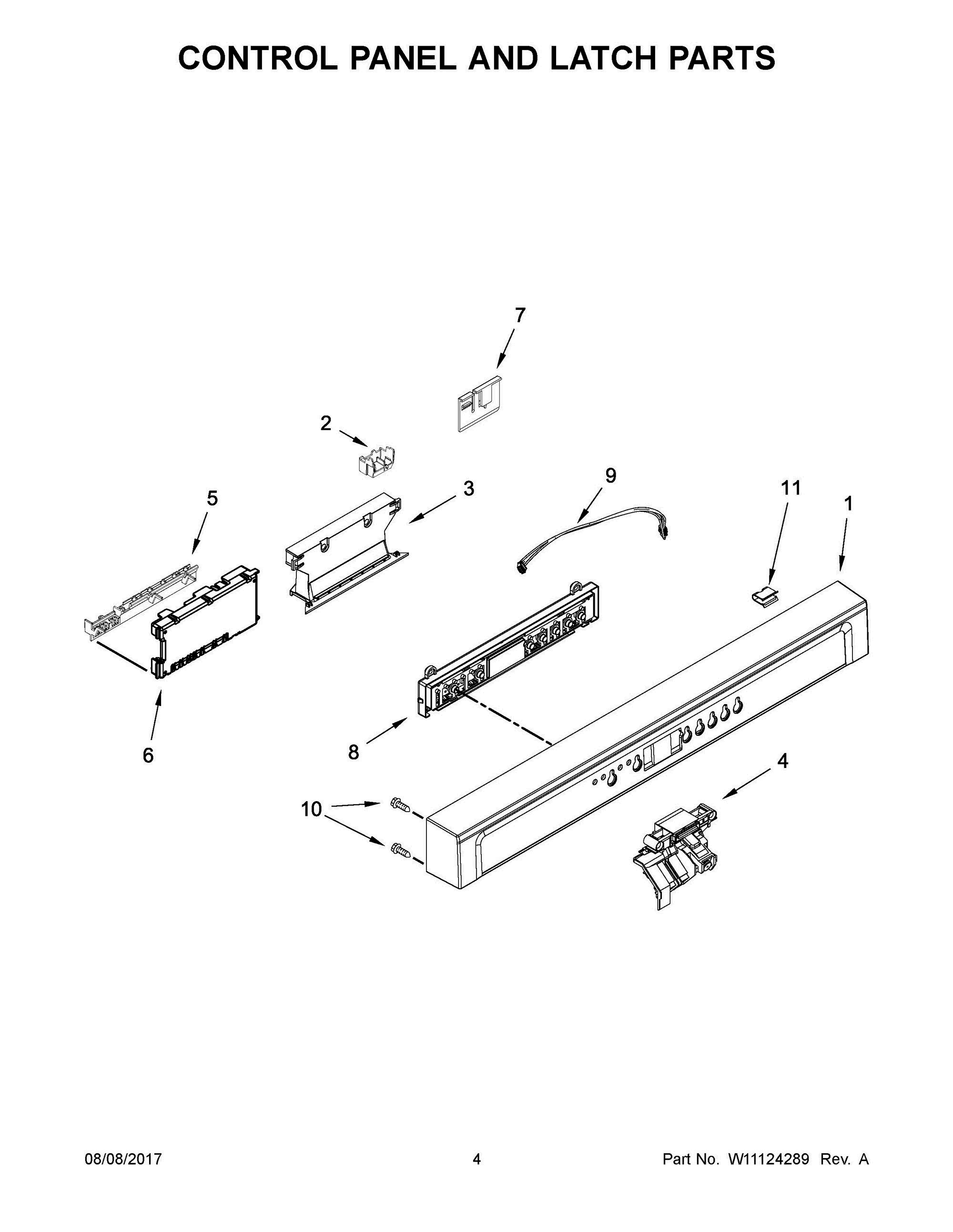 03 - CONTROL PANEL AND LATCH PARTS Diagram and Parts List for WDF560SAFB2  Whirlpool Dishwasher