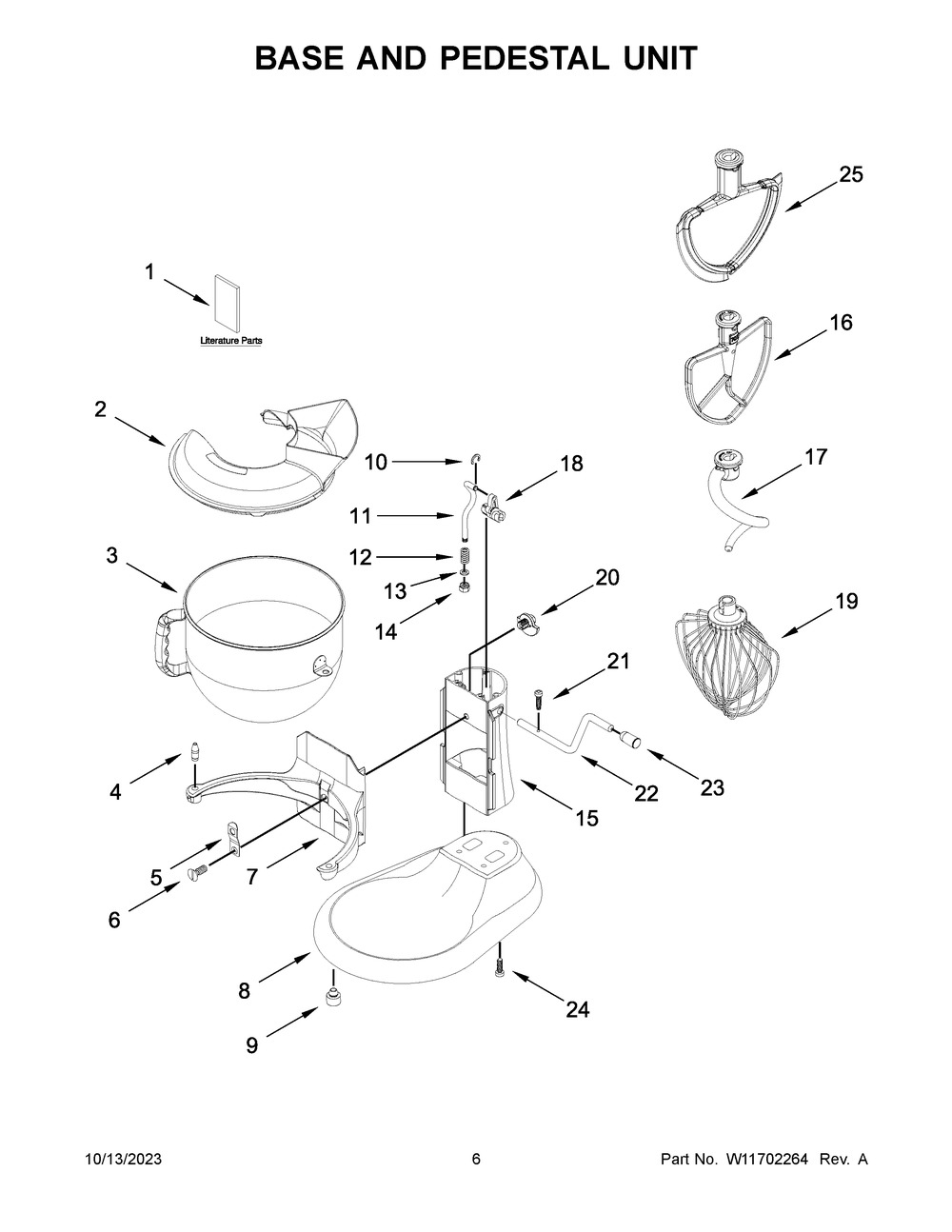 Base And Pedestal Unit Diagram and Parts List for 5KSM70SHXDCA0  KitchenAid Mixer
