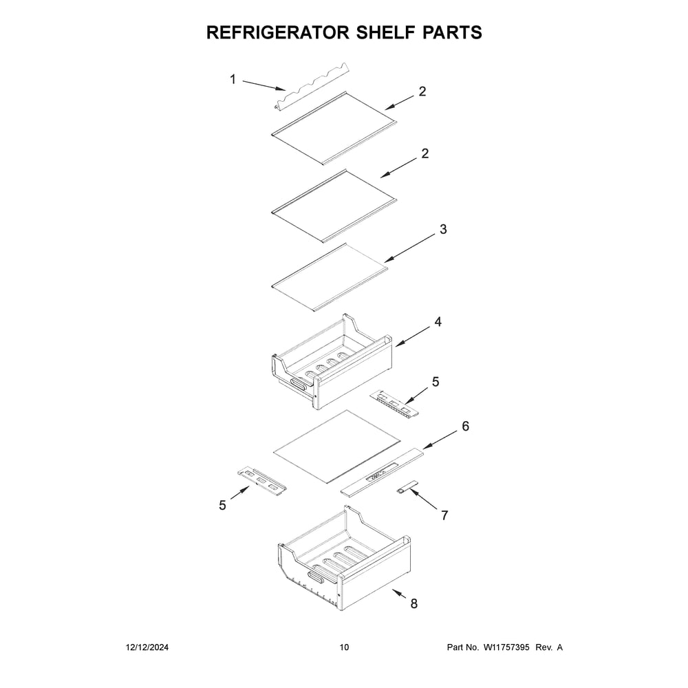Refrigerator Shelf Parts Diagram and Parts List for URBC5024PZ00  Whirlpool Refrigerator