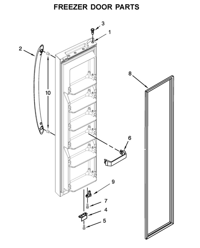 Freezer Door Parts Diagram and Parts List for 10641173711  Kenmore Refrigerator