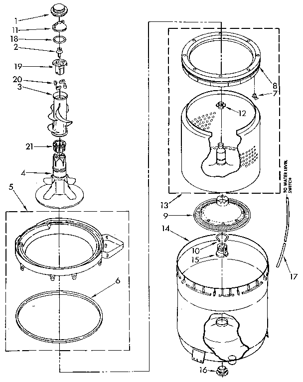 Agitator, Basket And Tub Diagram and Parts List for LA5500XTF1  Whirlpool Washer