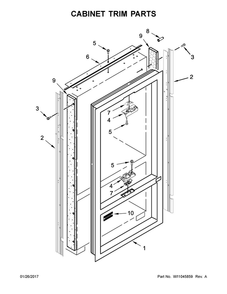 Cabinet Trim Parts Diagram and Parts List for KBFN502EPA02  KitchenAid Refrigerator