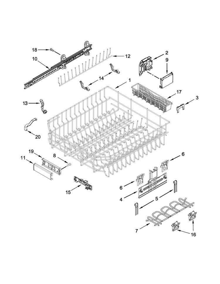 Upper Rack And Track Parts Diagram and Parts List for KDTM504EPA0  KitchenAid Dishwasher