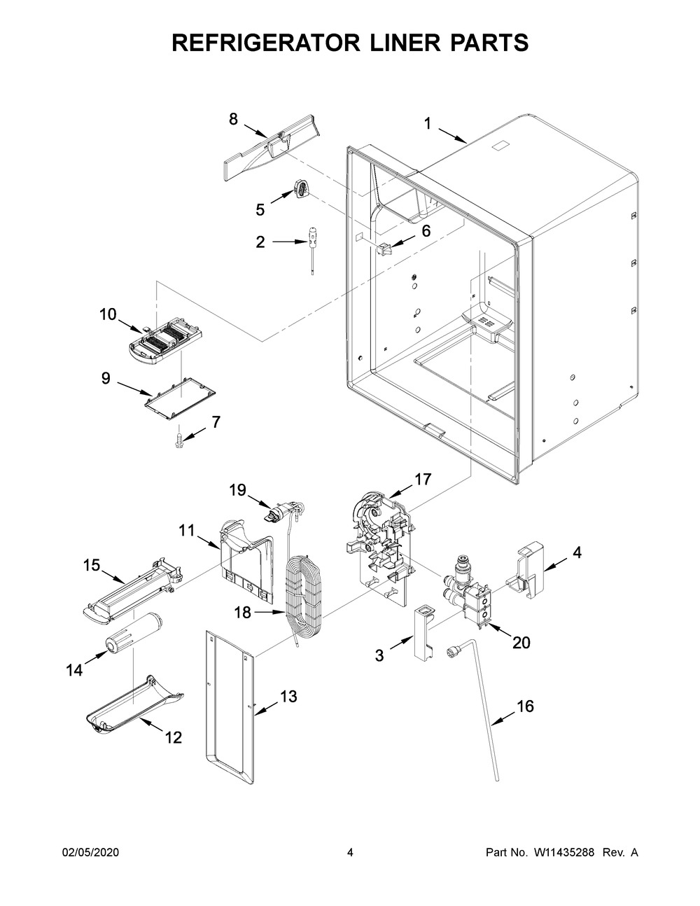 Refrigerator Liner Parts Diagram and Parts List for WRF555SDHV03  Whirlpool Refrigerator
