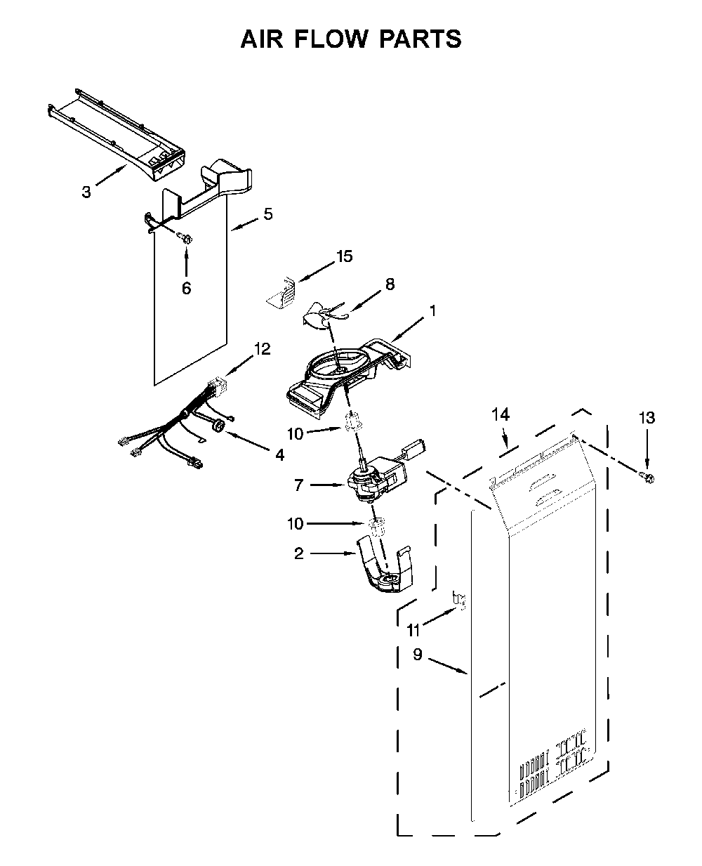 Air flow parts Diagram and Parts List for 10651769512  Kenmore Refrigerator