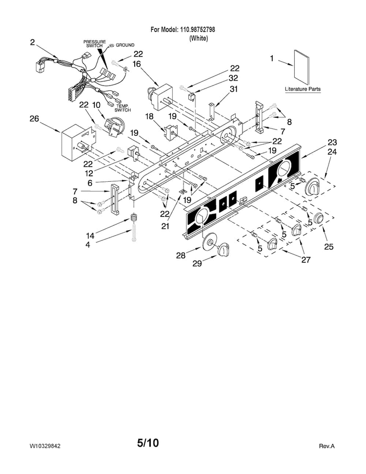 Washer/dryer Control Panel Parts Diagram and Parts List for 11098752798  Kenmore Washer Dryer Combo