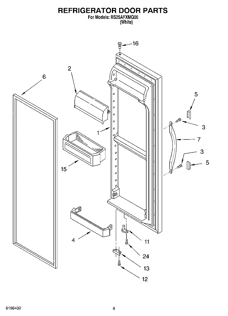 REFRIGERATOR DOOR PARTS Diagram and Parts List for RS25AFXMQ00  Roper Refrigerator