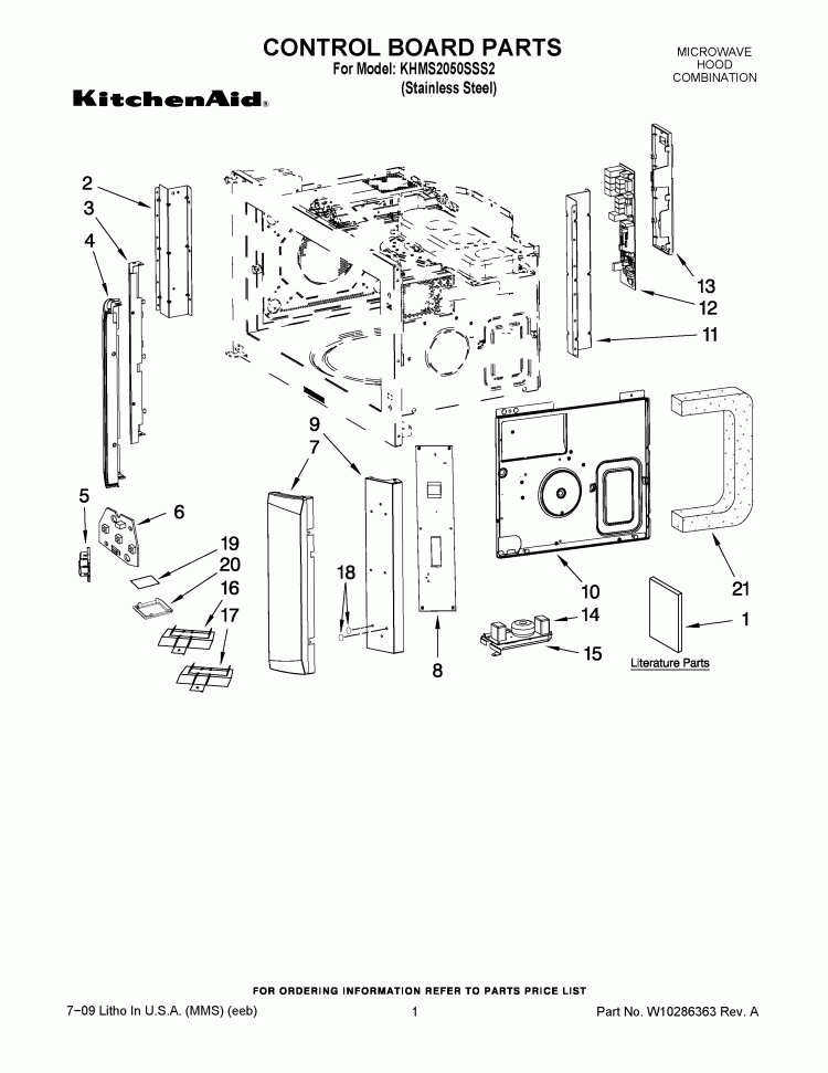 CONTROL BOARD PARTS Diagram and Parts List for KHMS2050SSS2  KitchenAid Microwave