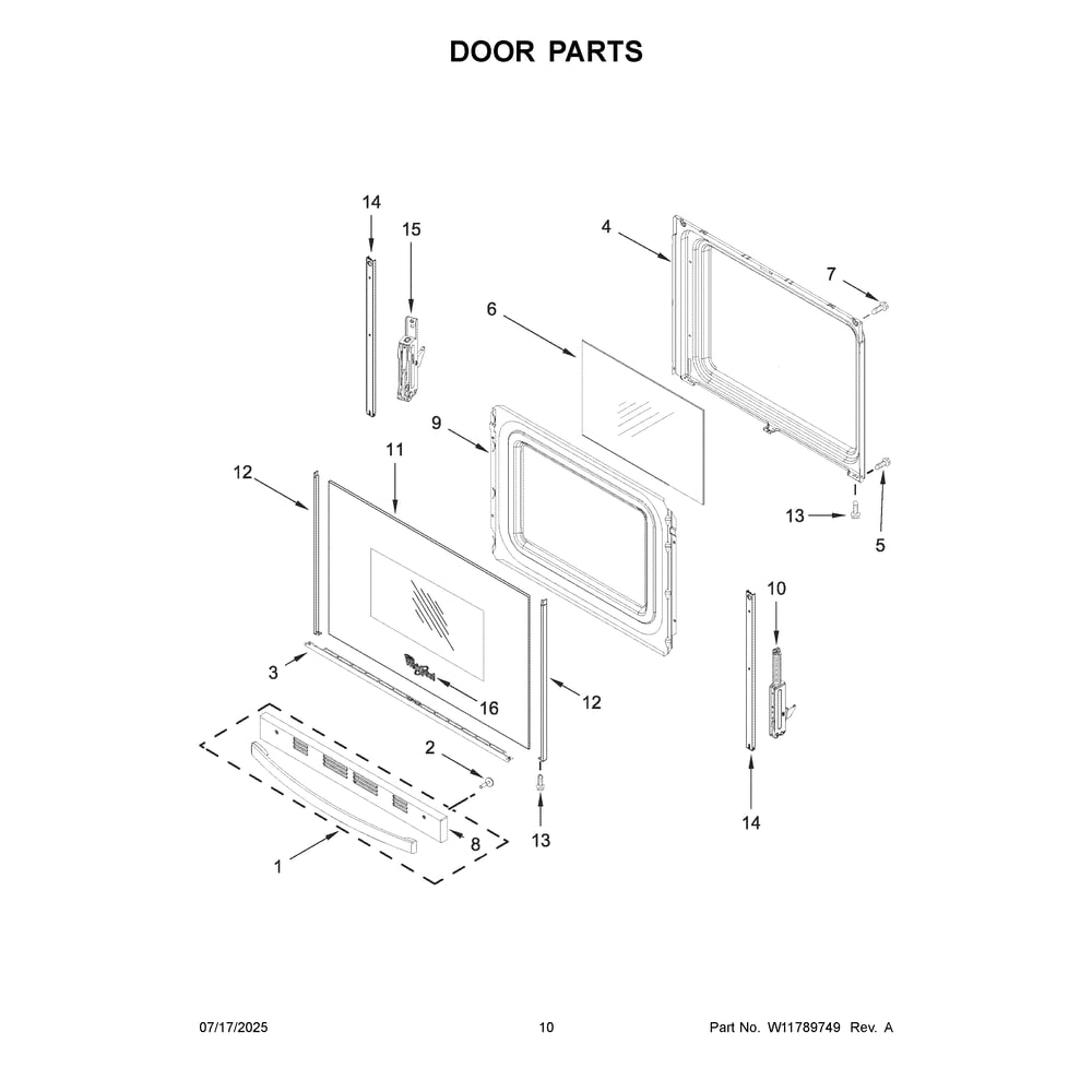 Door Parts Diagram and Parts List for WFGS4530SW0  Whirlpool Range