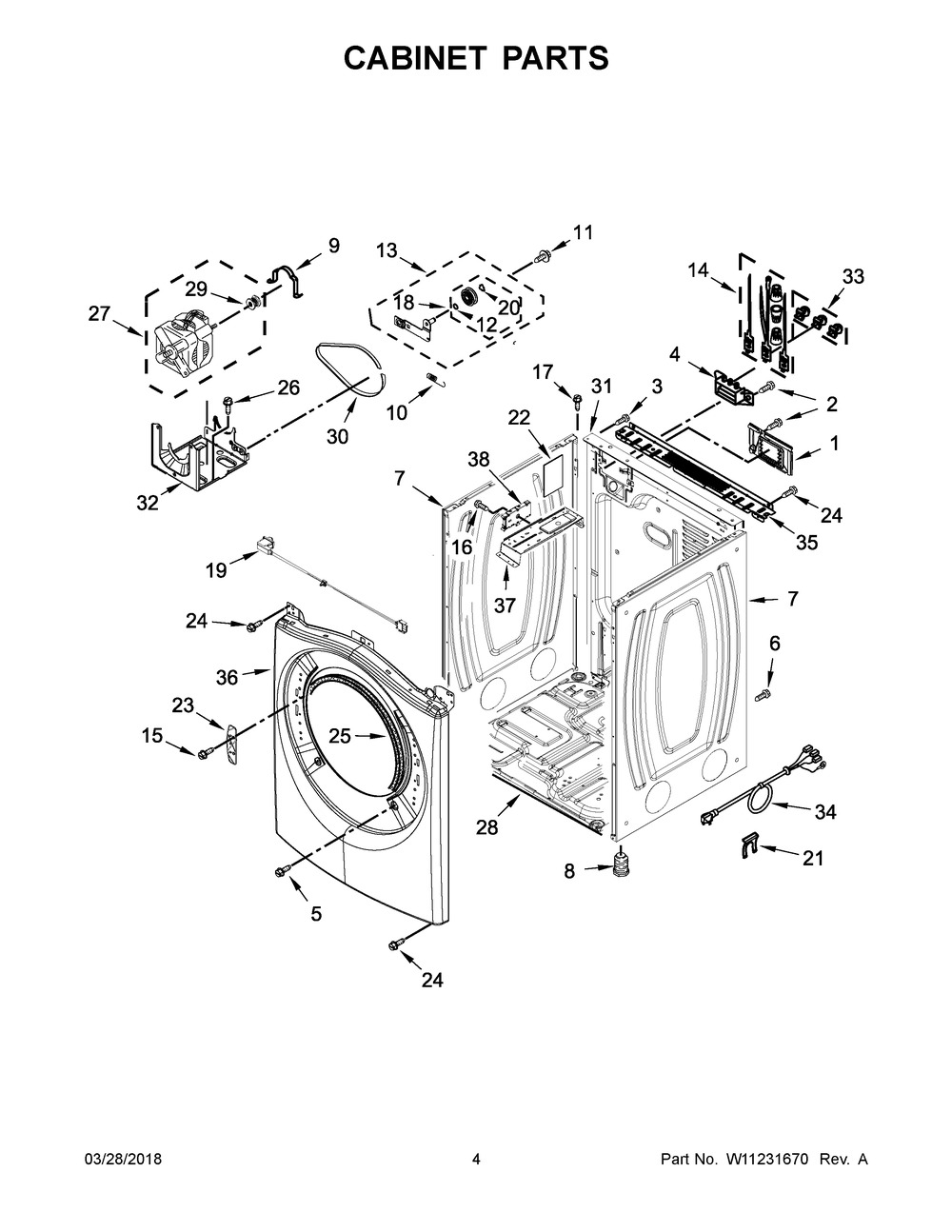 Cabinet Parts Diagram and Parts List for YWED90HEFC2  Whirlpool Dryer