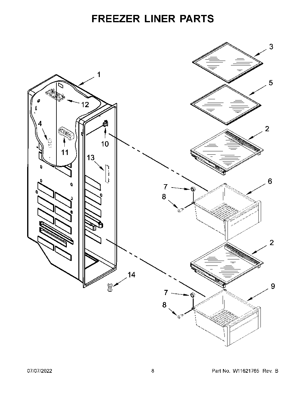 Freezer Liner Parts Diagram and Parts List for KRSC700HPS04  KitchenAid Refrigerator
