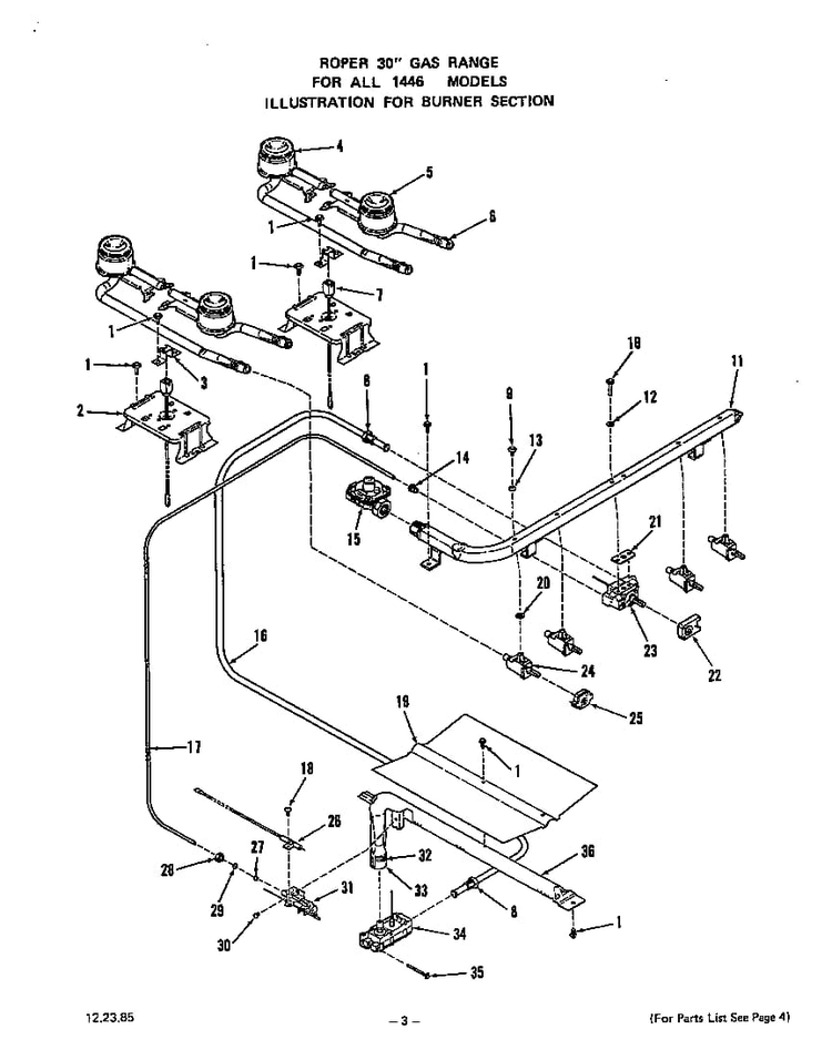 Burner Diagram and Parts List for 1446*1A  Roper Range