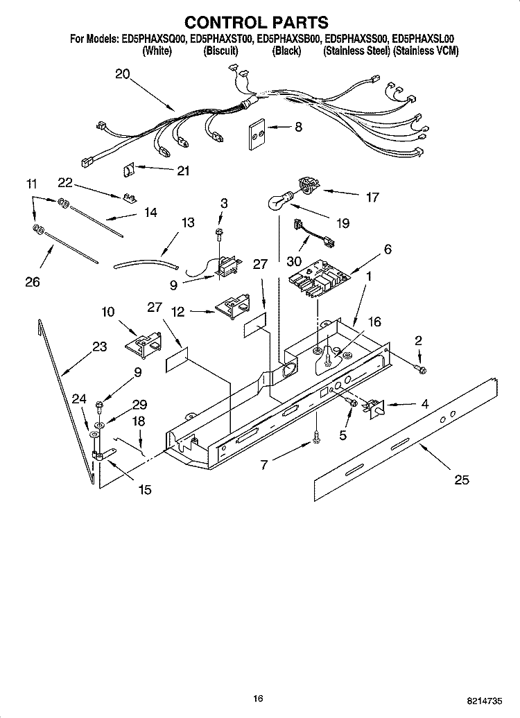 CONTROL PARTS Diagram and Parts List for ED5PHAXSL00  Whirlpool Refrigerator