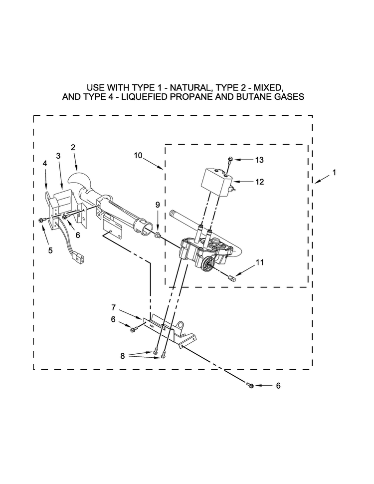 Burner Assembly W10336852 Diagram and Parts List for WGD4985EW0  Whirlpool Dryer