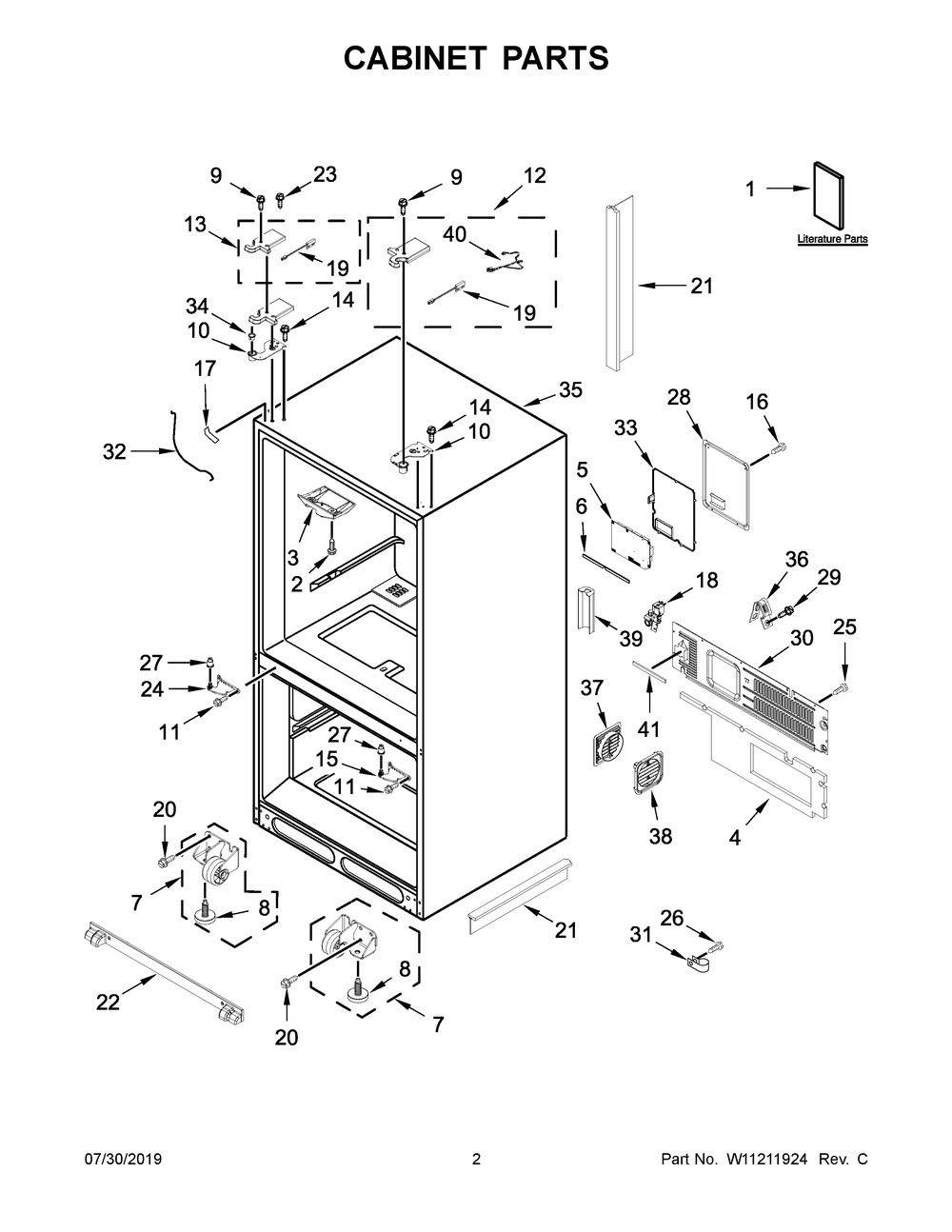 Cabinet Parts Diagram and Parts List for KRFC604FSS01  Whirlpool Refrigerator