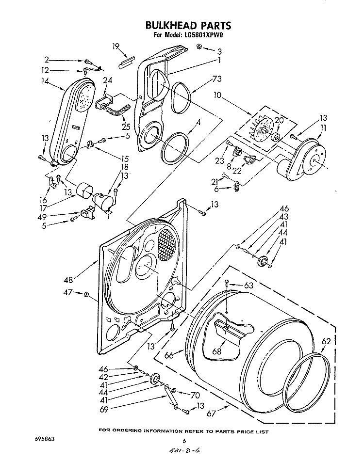BULKHEAD Diagram and Parts List for LG5801XPW0  Whirlpool Dryer