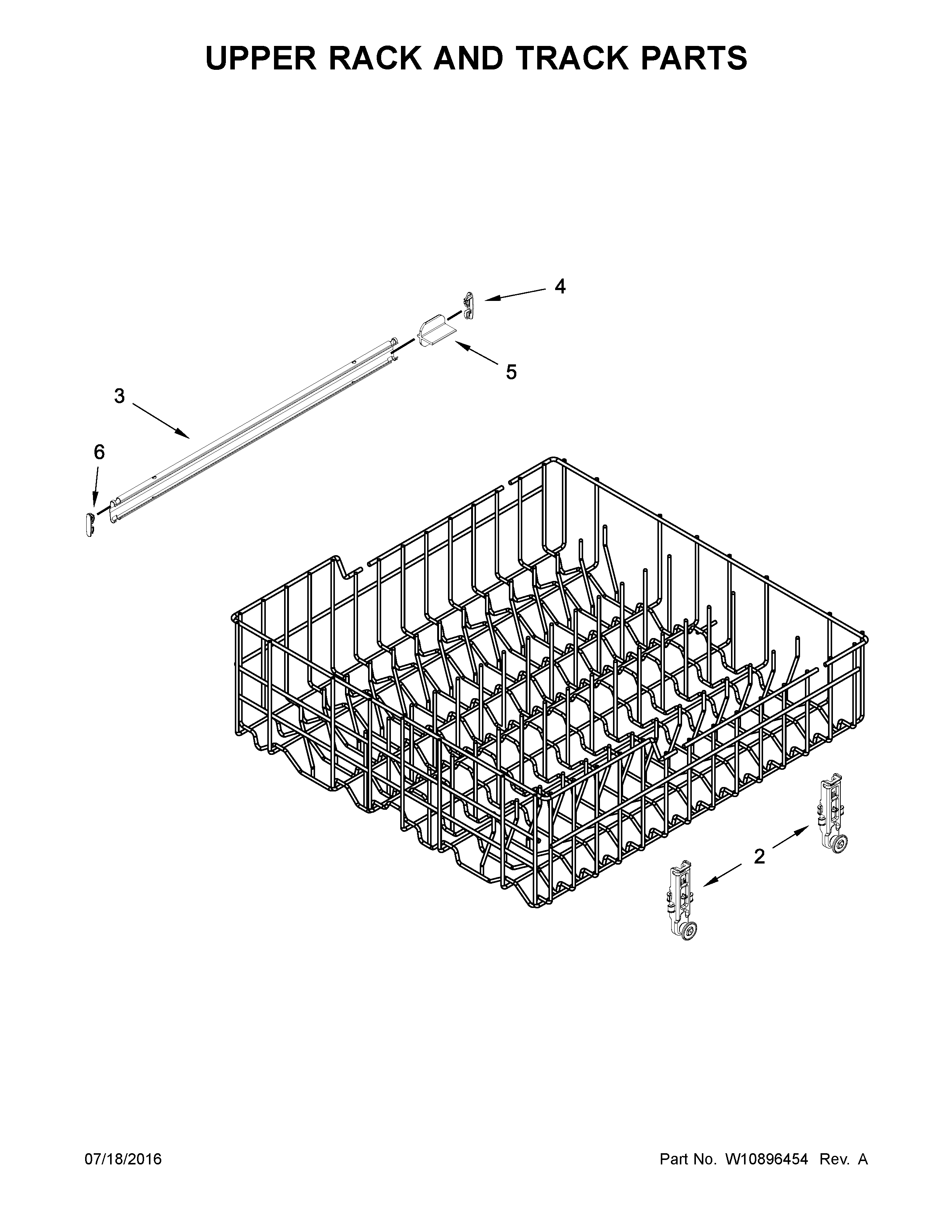 Upper Rack And Track Parts Diagram and Parts List for IDF320PAFW1  Whirlpool Dishwasher