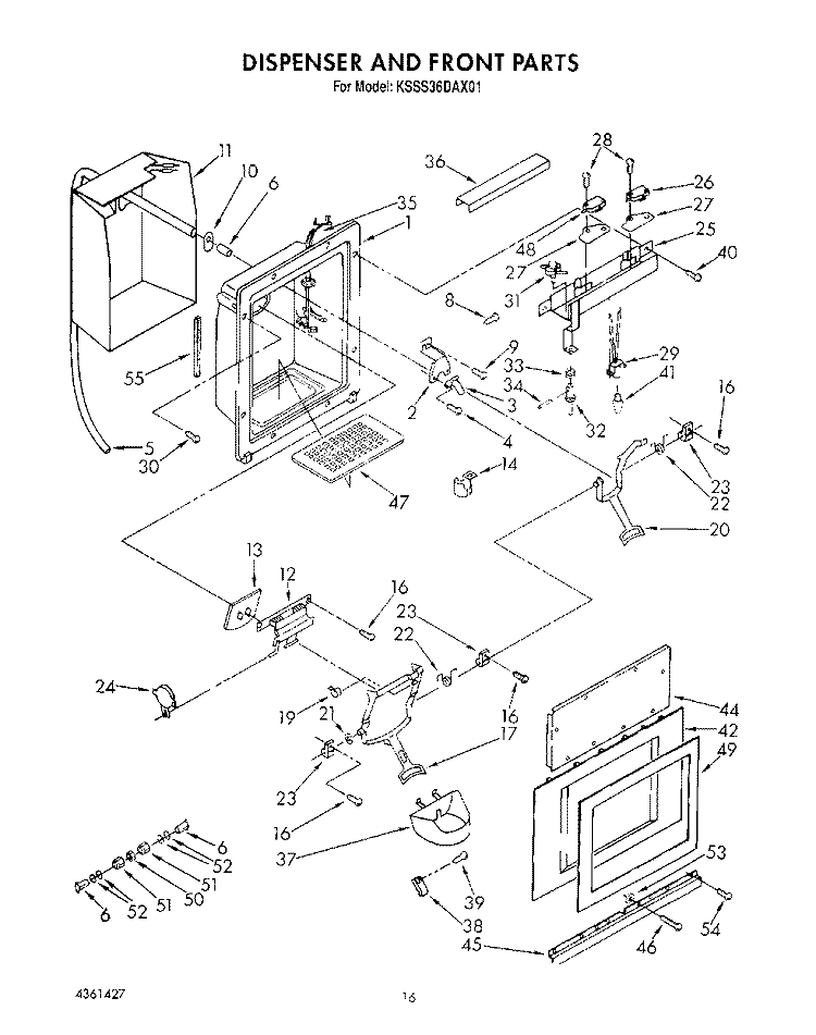 DISPENSER AND FRONT Diagram and Parts List for KSSS36DAX01  KitchenAid Refrigerator