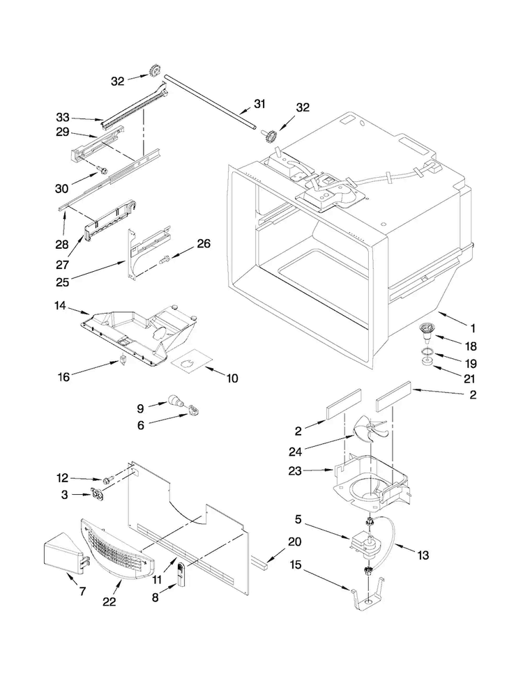 Freezer Liner Parts Diagram and Parts List for 10672003014  Kenmore Refrigerator