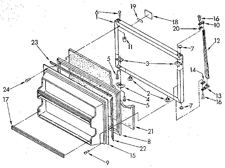 Freezer Door Diagram and Parts List for ET18GKXSN0A  Whirlpool Refrigerator