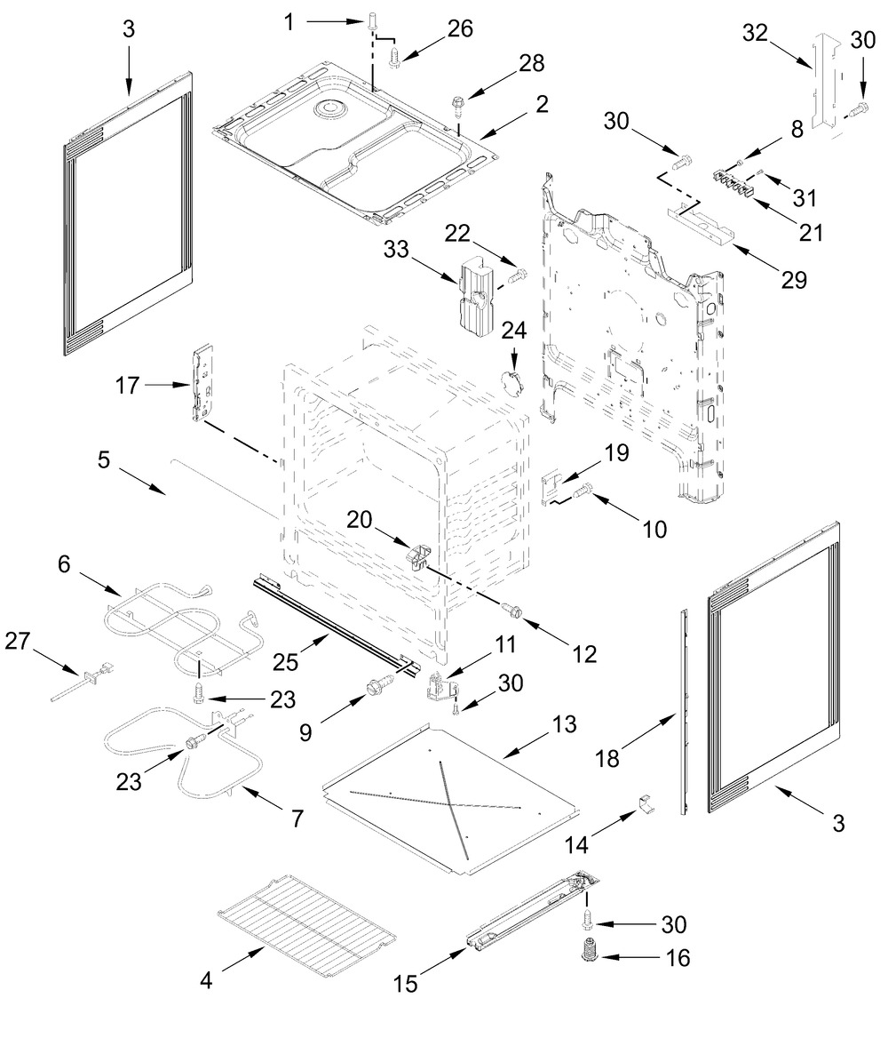 Chassis Parts Diagram and Parts List for VREW3150RW0  Whirlpool Range