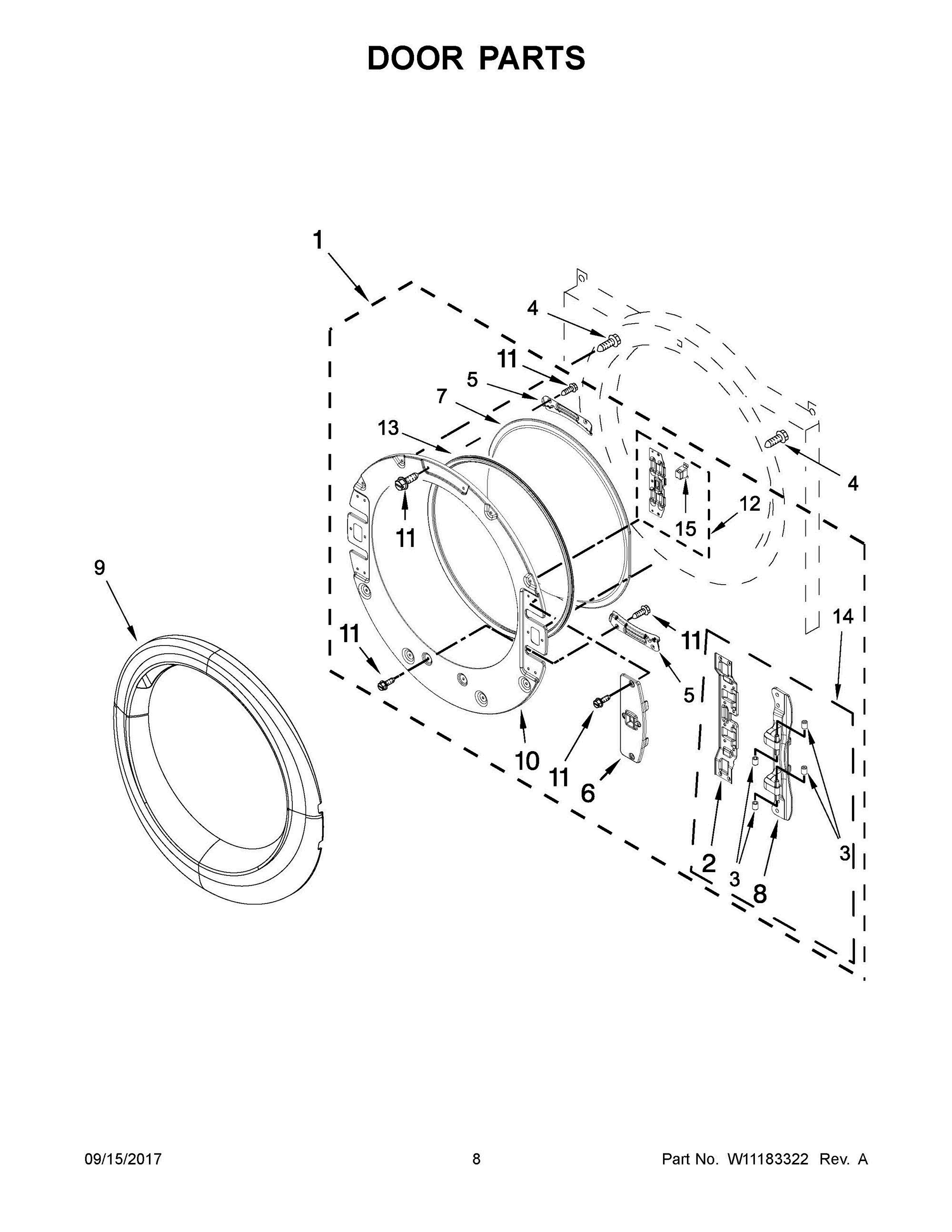 05 - DOOR PARTS Diagram and Parts List for YNED5800DW2  Whirlpool Dryer