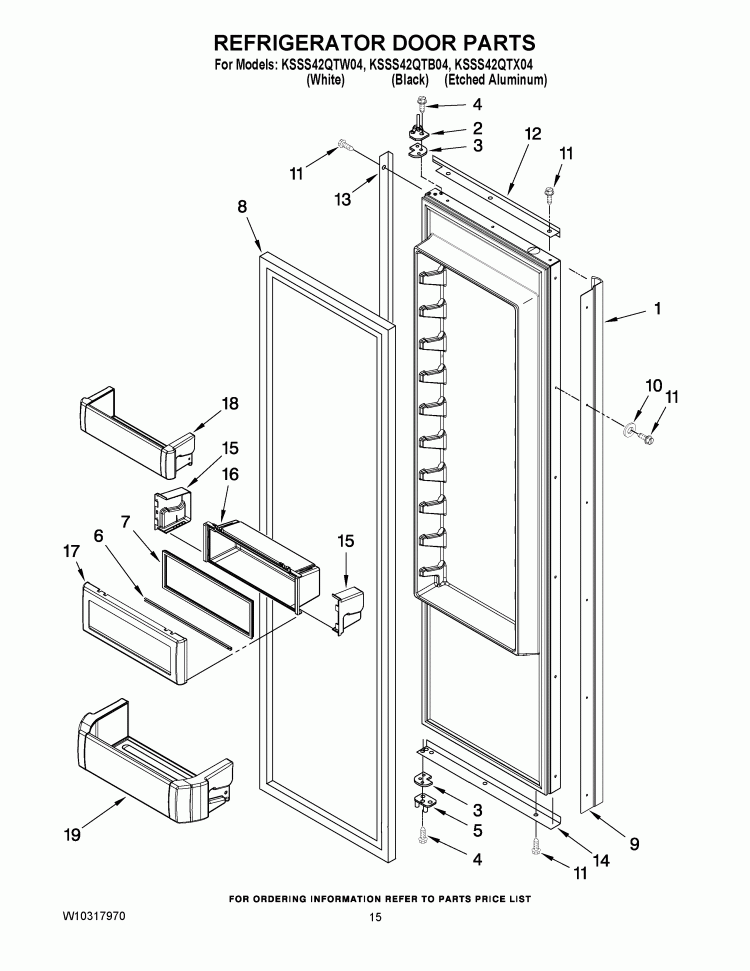 REFRIGERATOR DOOR PARTS Diagram and Parts List for KSSS42QTB04  KitchenAid Refrigerator