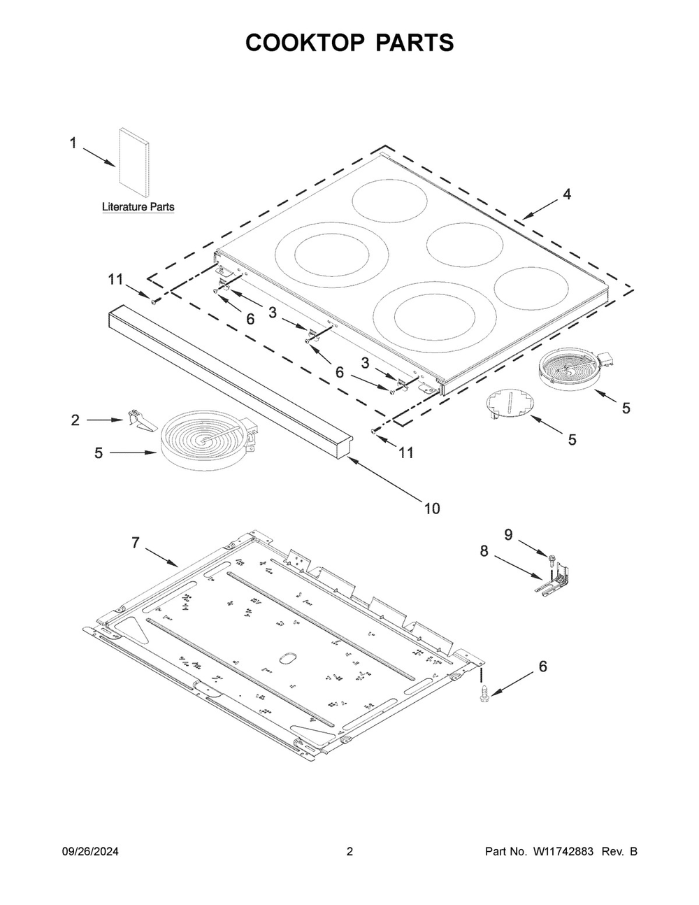 02 - Cooktop Parts Diagram and Parts List for WFES5030RV0  Whirlpool Range