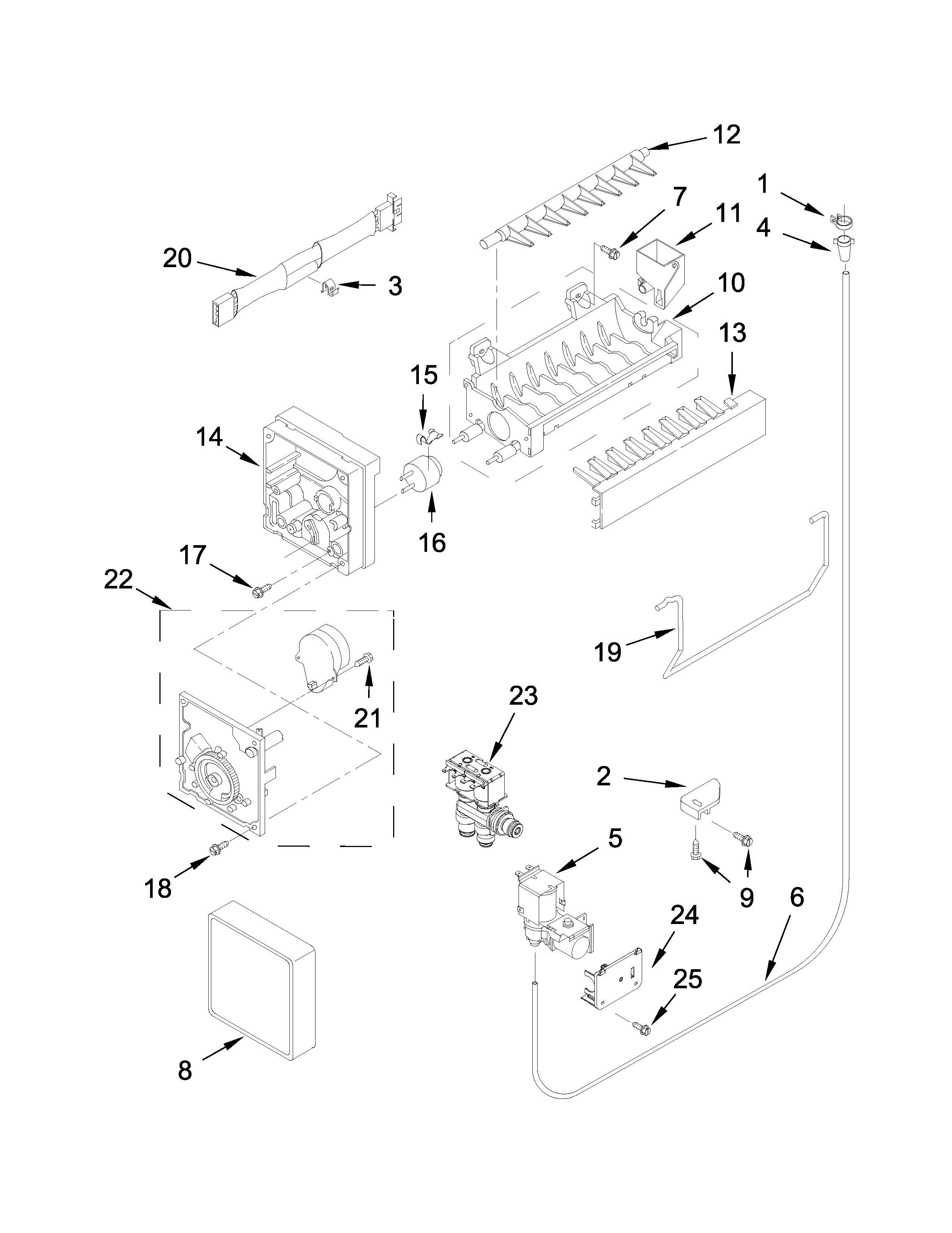 Icemaker Parts Diagram and Parts List for IX5BBEXDS00  Whirlpool Refrigerator
