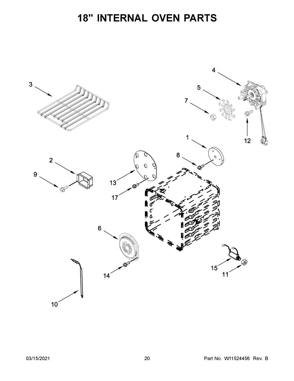 18 Inch Internal Oven Parts Diagram and Parts List for JGRP548HM01  Whirlpool Range