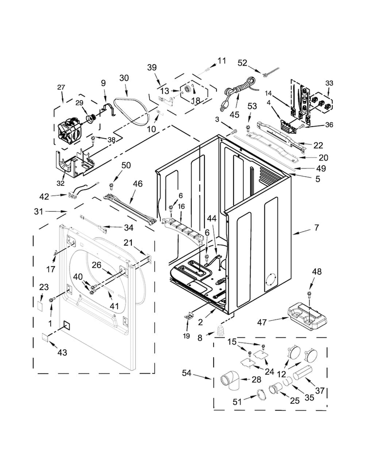 Cabinet Parts Diagram and Parts List for WGD8000DW3  Whirlpool Dryer