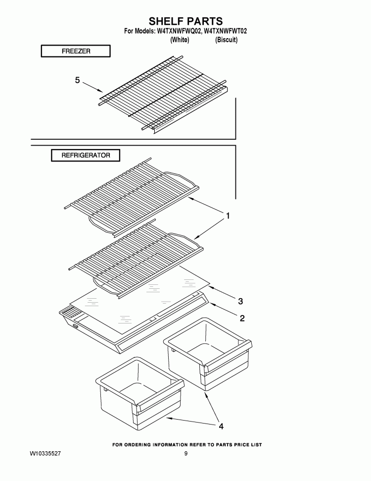 SHELF PARTS Diagram and Parts List for W4TXNWFWQ02  Whirlpool Refrigerator
