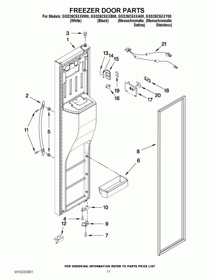 FREEZER DOOR PARTS Diagram and Parts List for GSS26C5XXA00  Whirlpool Refrigerator