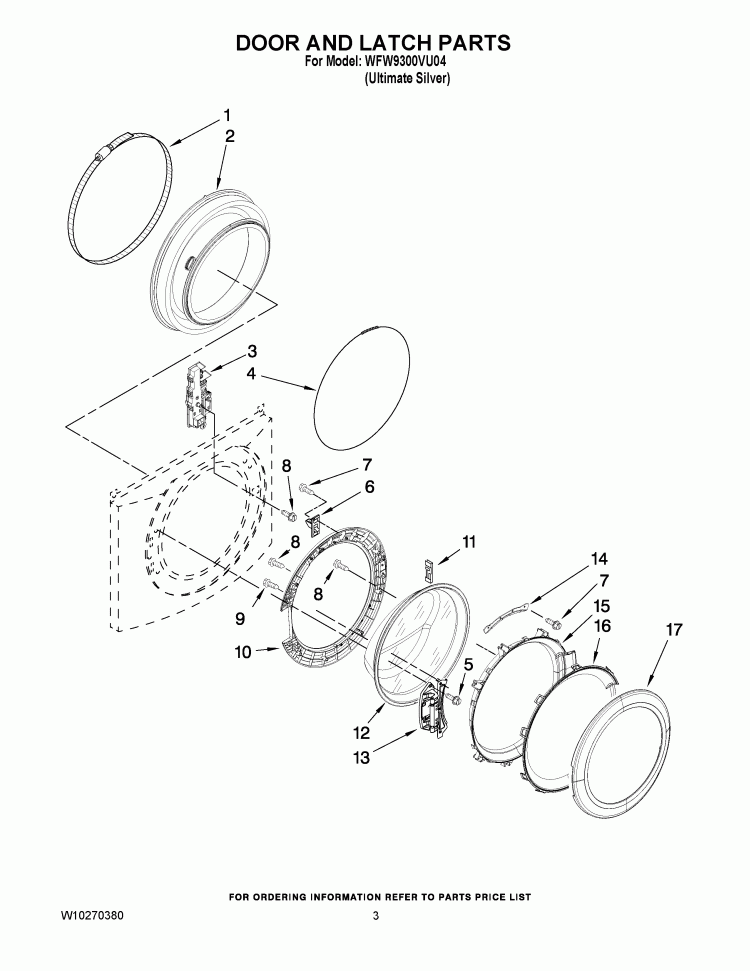 DOOR AND LATCH PARTS Diagram and Parts List for WFW9300VU04  Whirlpool Washer