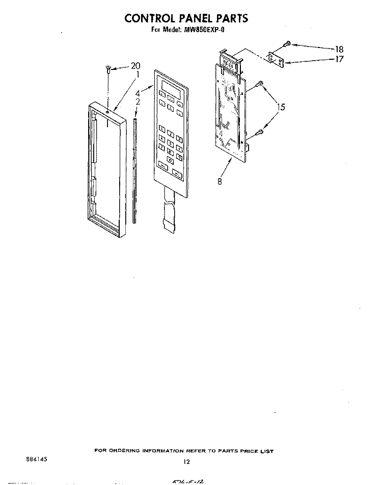 CONTROL PANEL Diagram and Parts List for MW850EXP0  Whirlpool Microwave