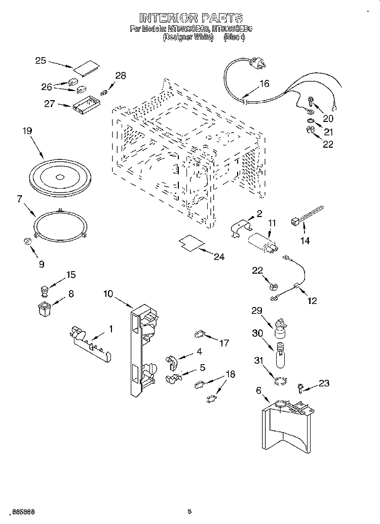 INTERIOR Diagram and Parts List for MT8066SEB0  Whirlpool Microwave