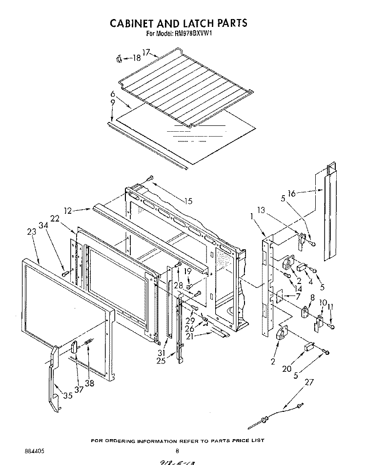CABINET AND LATCH , LITERATURE AND OPTIONAL Diagram and Parts List for RM978BXVF1  Whirlpool Microwave Oven Combo
